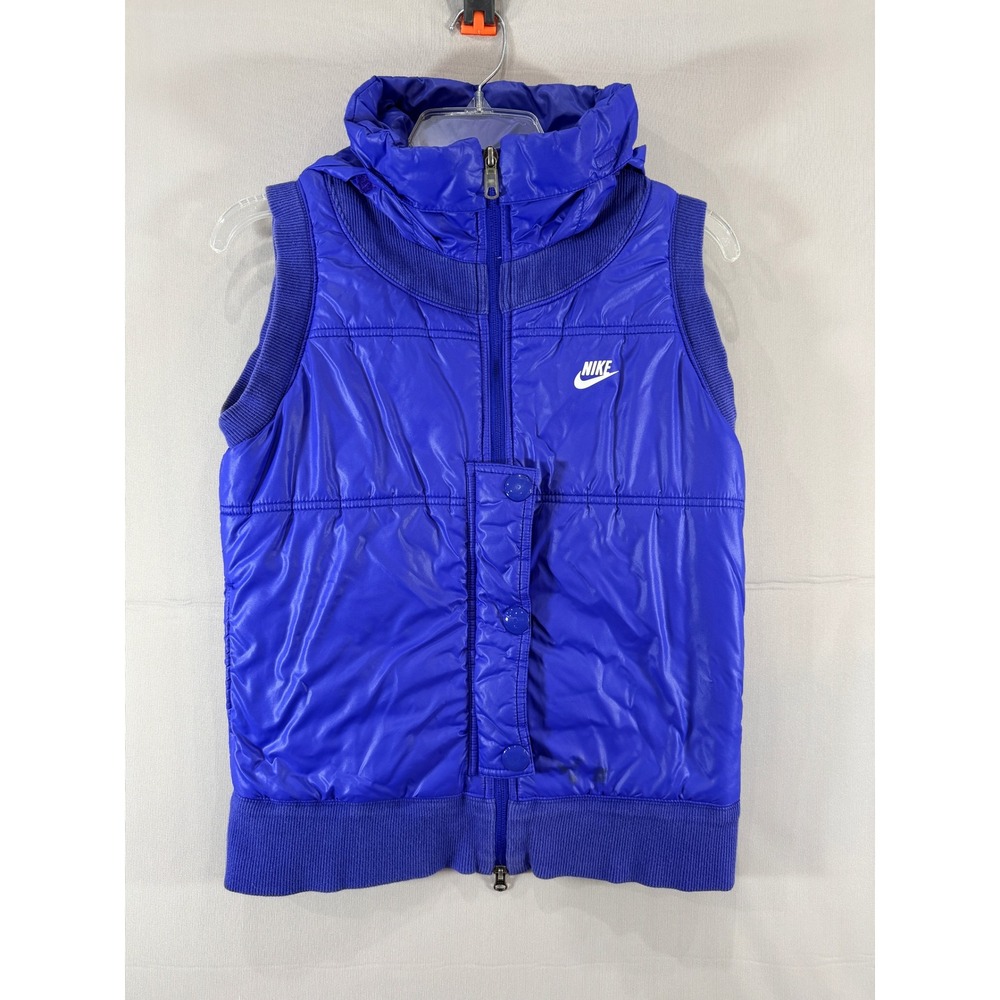Nike Sportswear Womens Royal Blue Hooded Puffer Vest Full Zip M 8-10